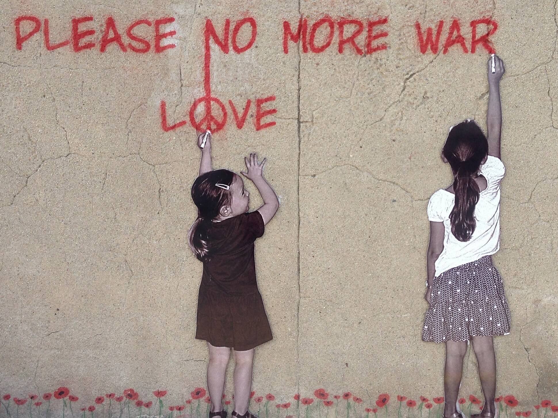 Graffiti of girls protesting war by Annette Jones for Pixabay