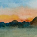 Sunrise in Quartzsite__watercolor painting of mountains by Vivian Wagner-1