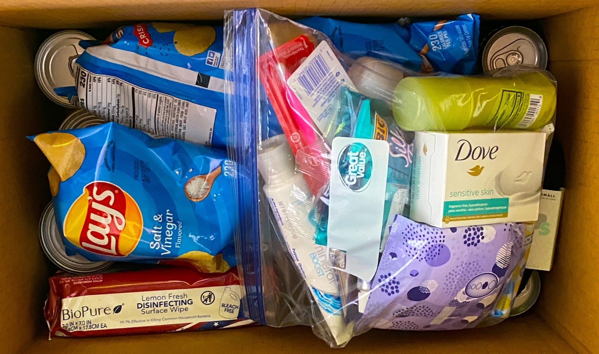 Photo-of-box-of-toiletries-and-snacks-as-relief-package-at-GEM